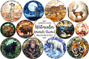Wild Animals Round Stained Glass, an Illustration by OK Design