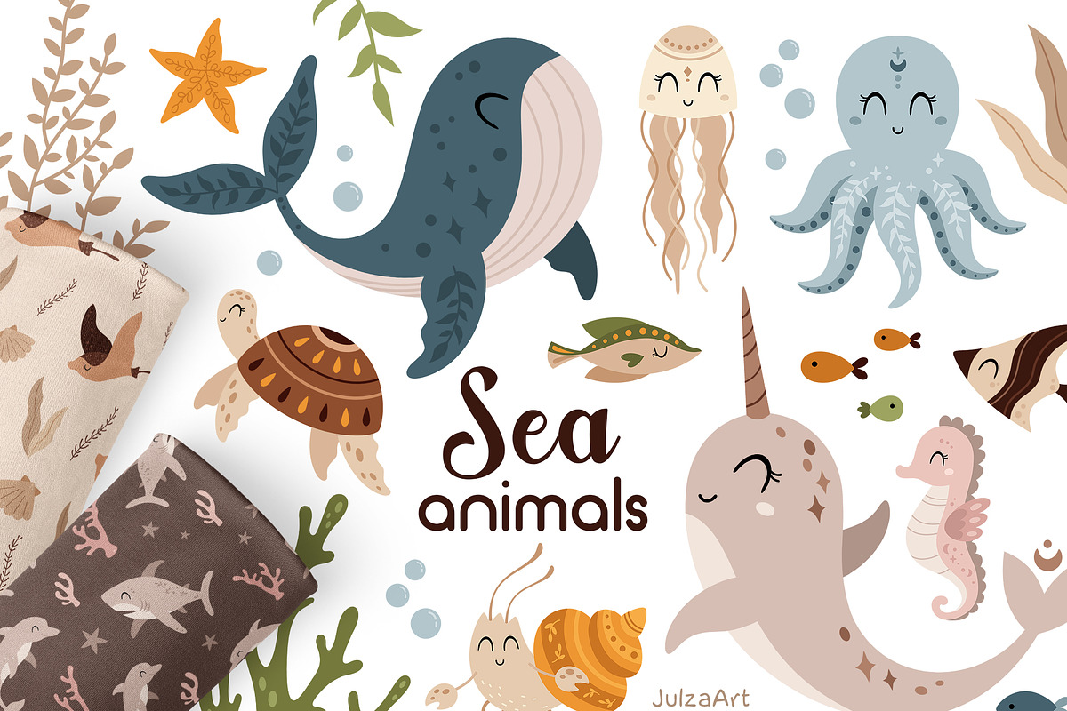 Sea animals collection, an Animal Illustration by JulzaArt (Photo 1 of 10)