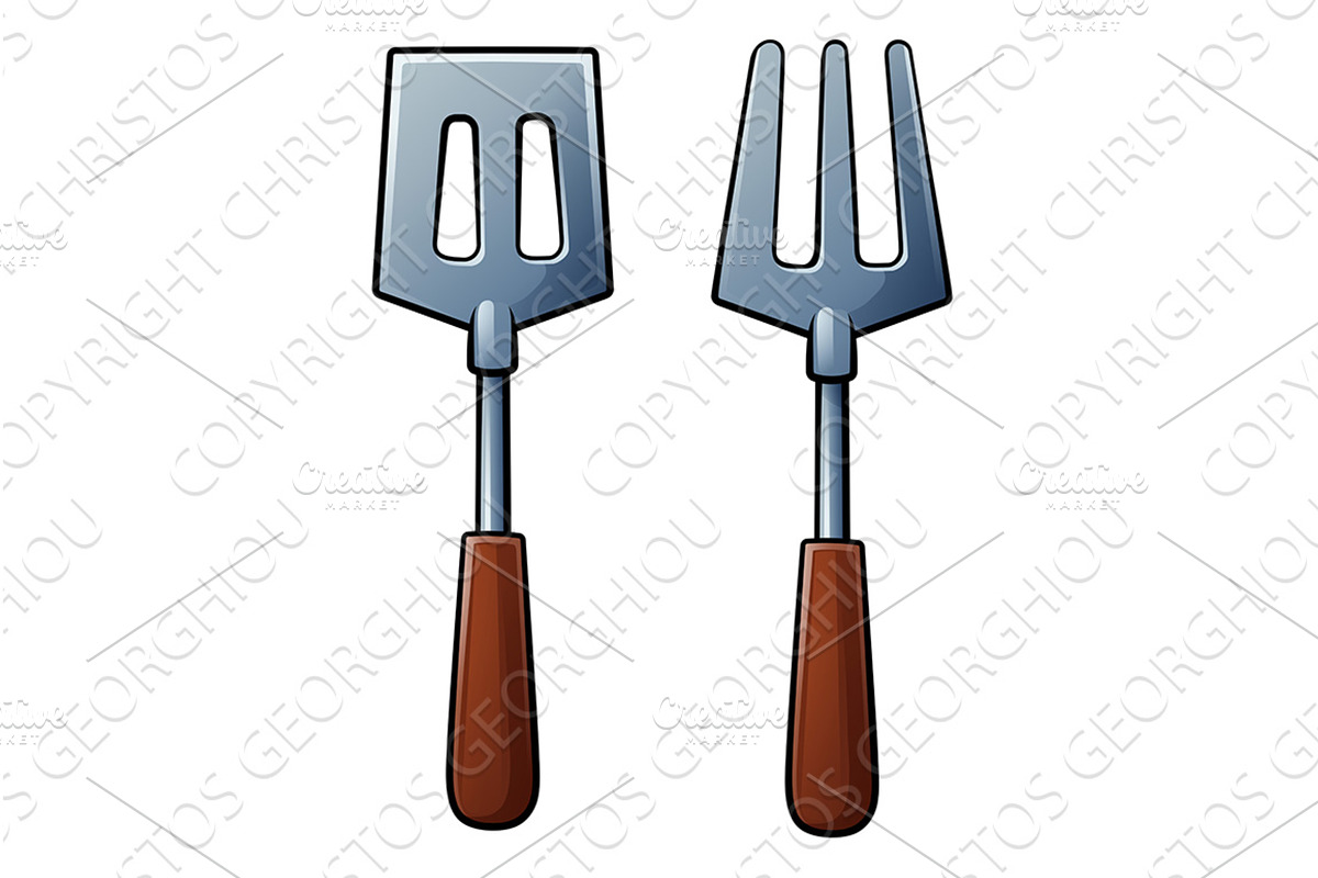 Barbecue Tools BBQ Cartoon Icon, a Food Illustration by Christos Georghiou