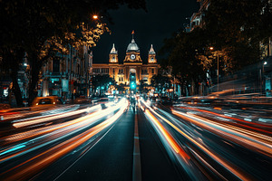Evening traffic lights in motion, a Photo by Pavel_design