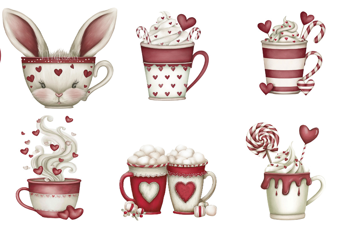 Valentine's Day Coffee Cup Clipart, an Illustration by DreamArtGraphic (Photo 4 of 5)