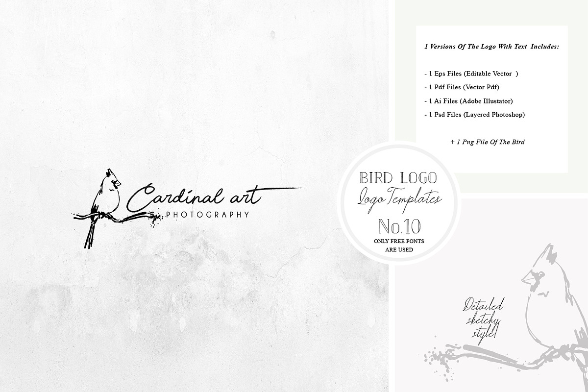 Bird Logo Artistic style Cardinal 10, a Branding & Logo Template by Whimsical Logoshop
