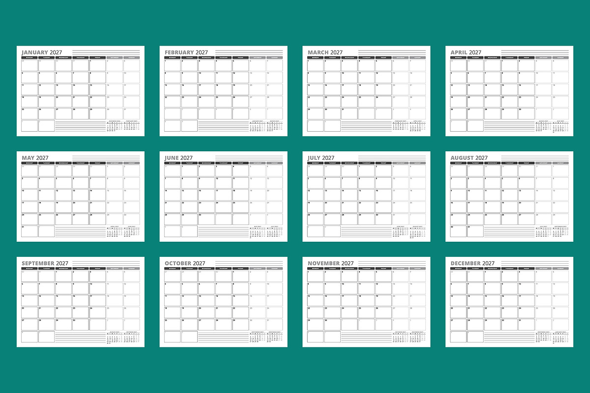 2027 Vector Monthly Calendar Planner, a Texture Illustration by mikhailmorosin (Photo 2 of 4)