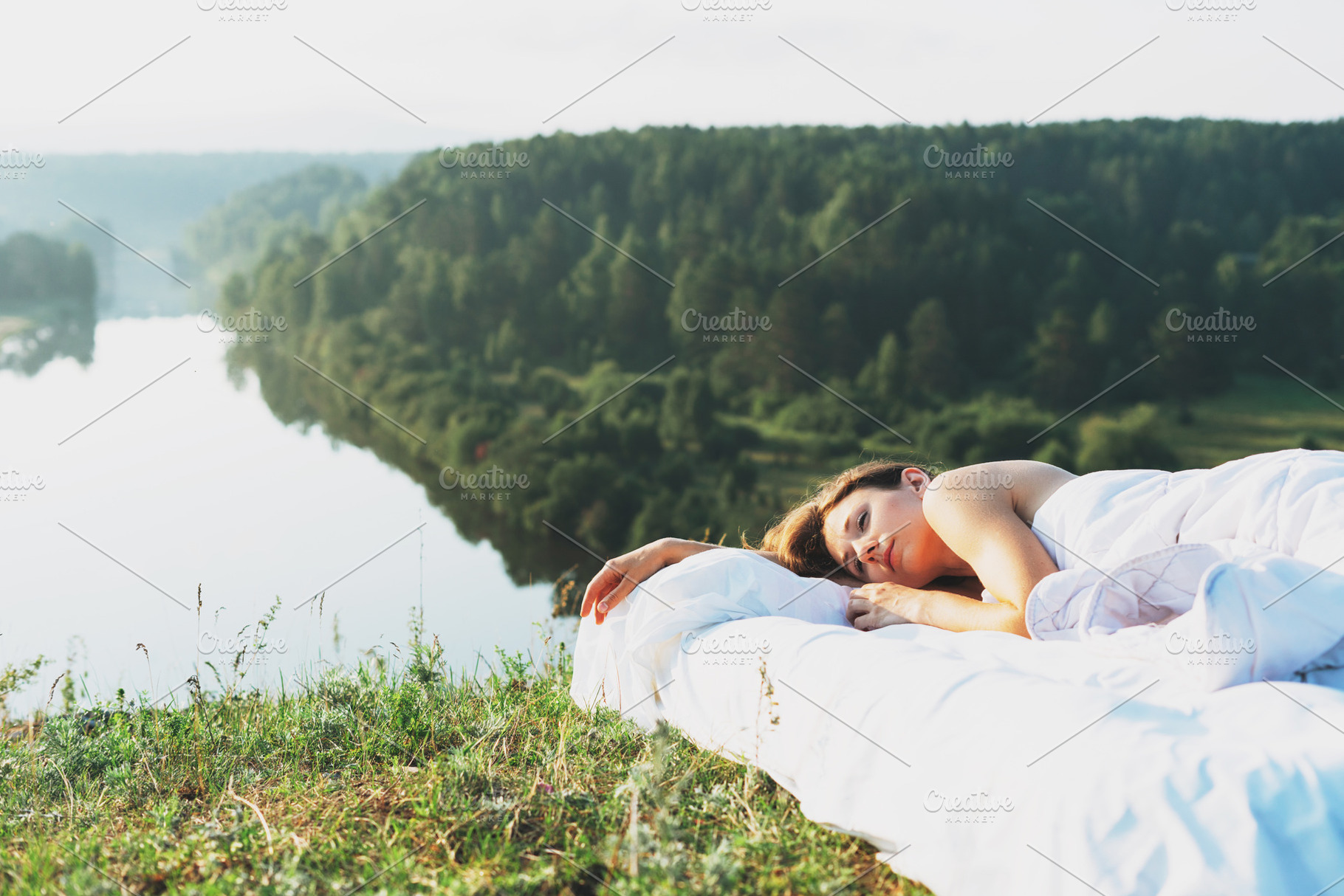 Woman on bed in nature containing nature, relax, and comfort, a Person Photo by Galina_Zhigalova