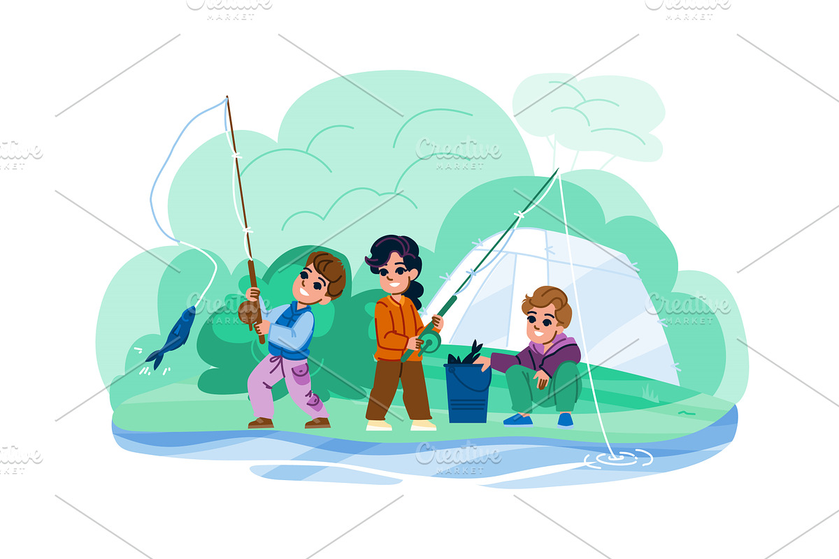 rod fishing hobby kid vector, a Person Illustration by pikepicture
