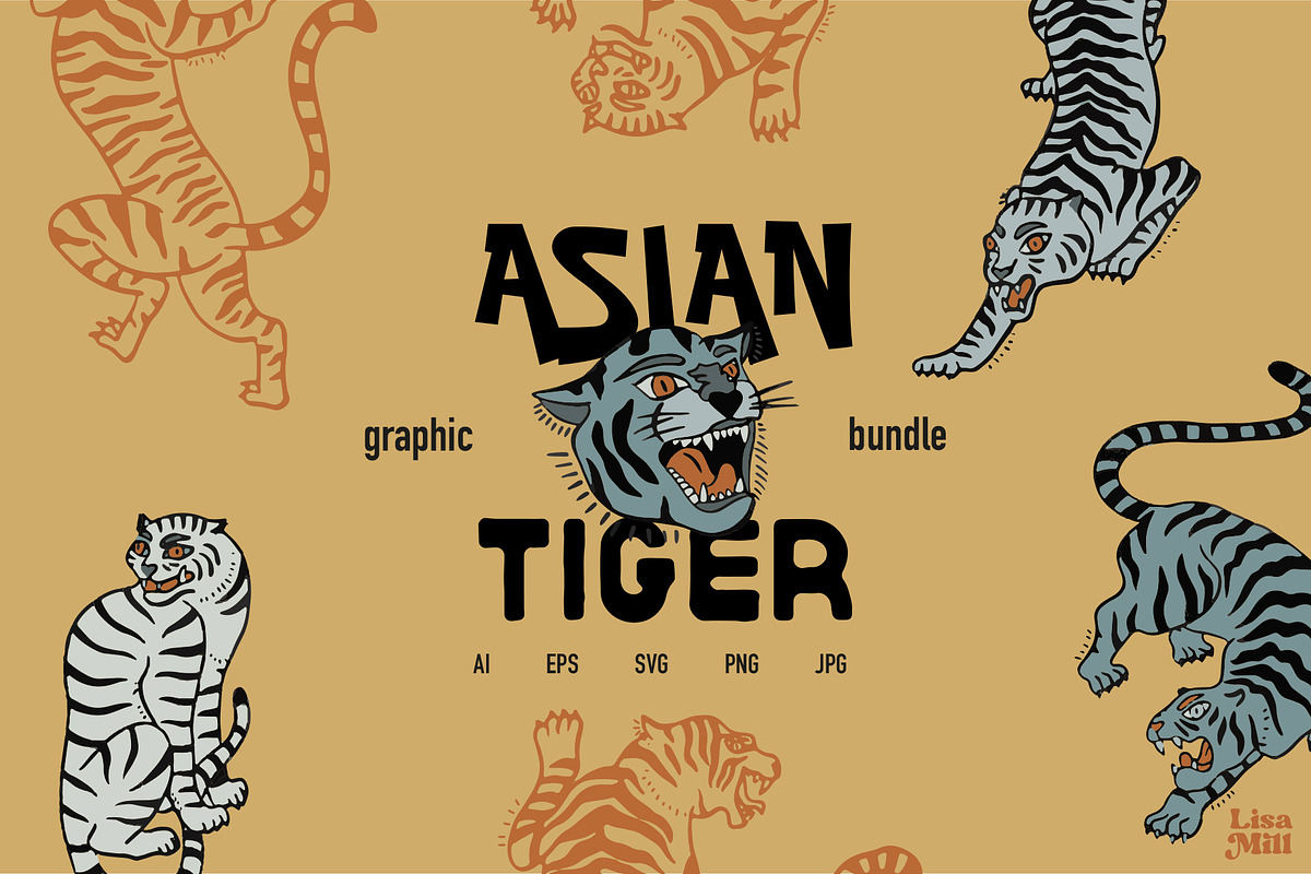 Vintage asian tigers bundle, an Object Graphic by Lisa Mill (Photo 1 of 8)