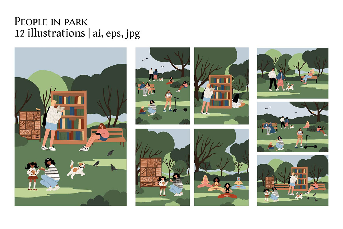 Diverse People in Park Illustration, a Person Illustration by LyubovZaytseva (Photo 1 of 8)