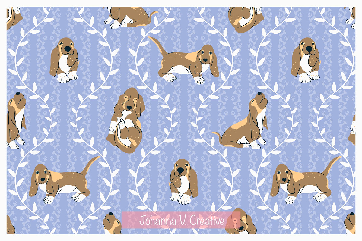 Basset Puppy Floral Patterns, an Illustration by Johanna V. Creative (Photo 9 of 9)