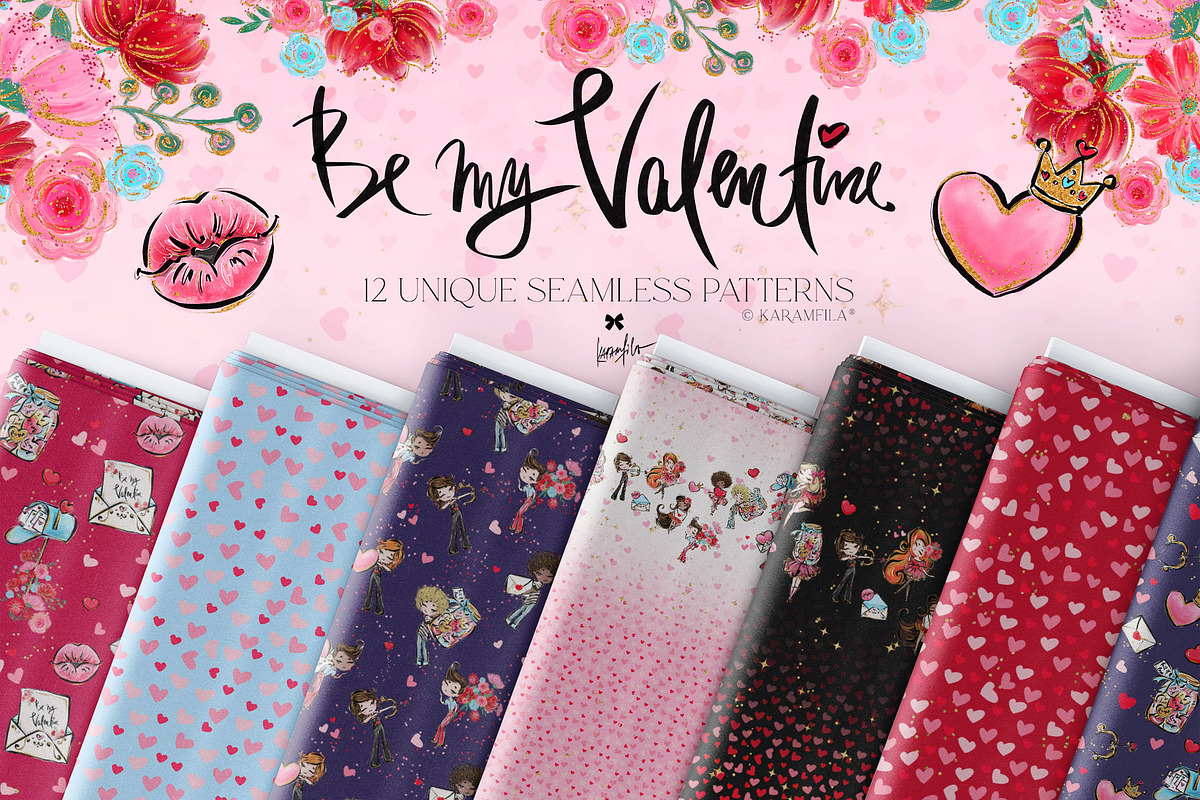 Valentine Doodles Seamless Patterns, a Pattern Graphic by KaramfilaS (Photo 2 of 19)