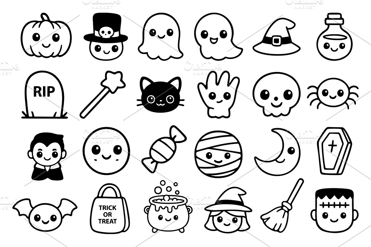 Cute Halloween Icon Set., an Outline Icon by kaisorn (Photo 2 of 5)