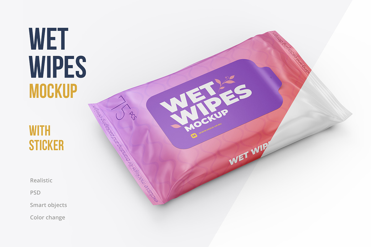 Wet wipes mockup. Angled view, a Packaging Mockup by easymock (Photo 1 of 8)