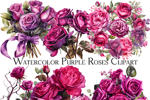 Watercolor Purple Roses Clipart