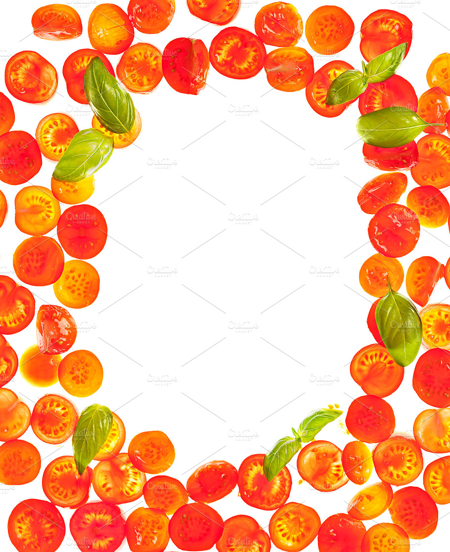 Sliced Tomato Isolated Food Frame Background Stock Photo Containing
