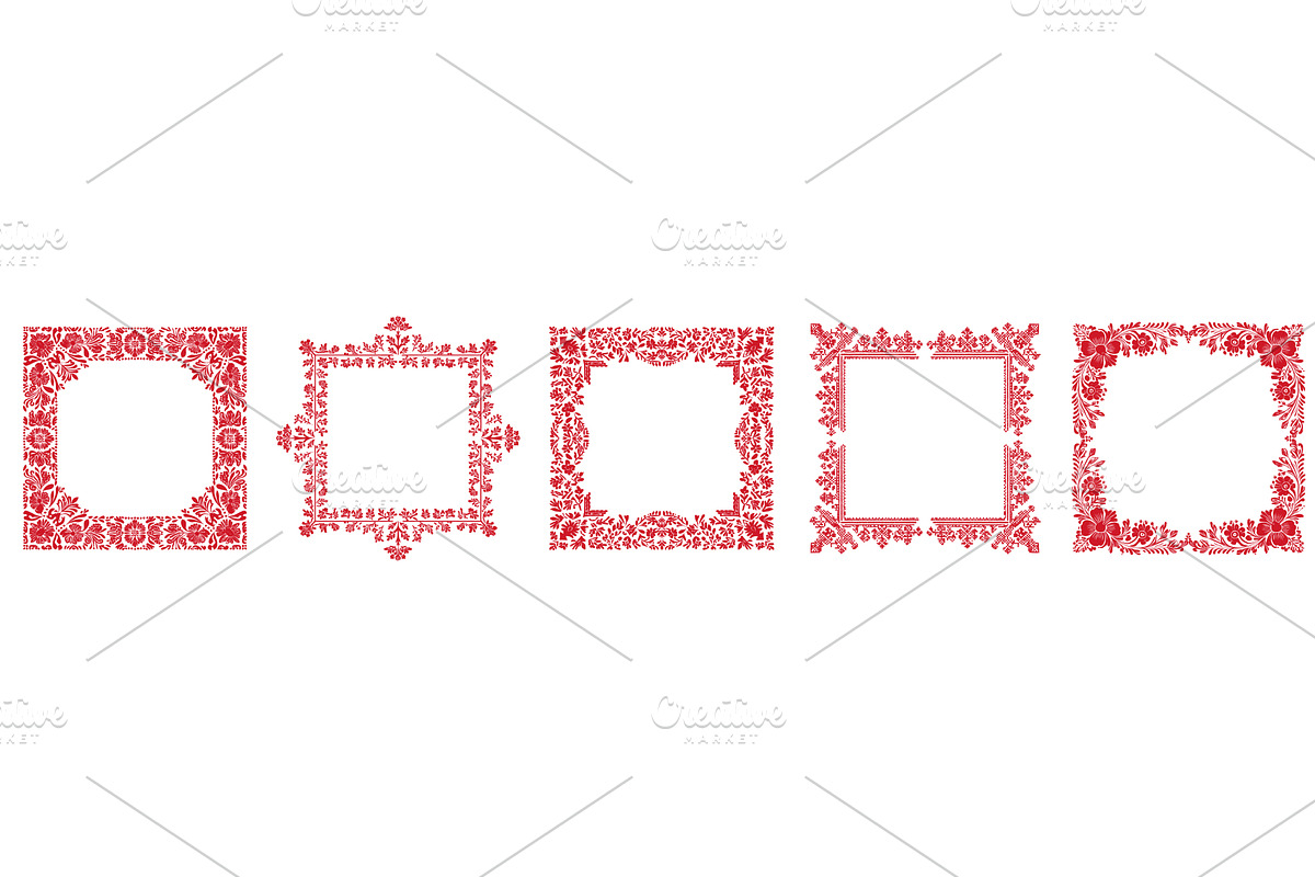 frames red vintage set. Slavic frame, an Object Illustration by Stock-Smart-Start