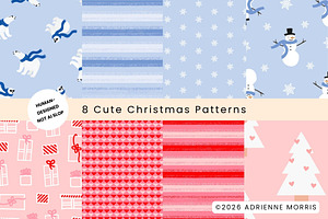 8 Cute Christmas Seamless Patterns