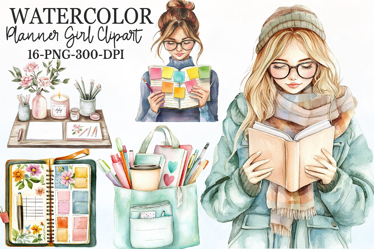 Planner Girl Sublimation Clipart, a Seasonal Illustration by Rose Art (Photo 1 of 3)