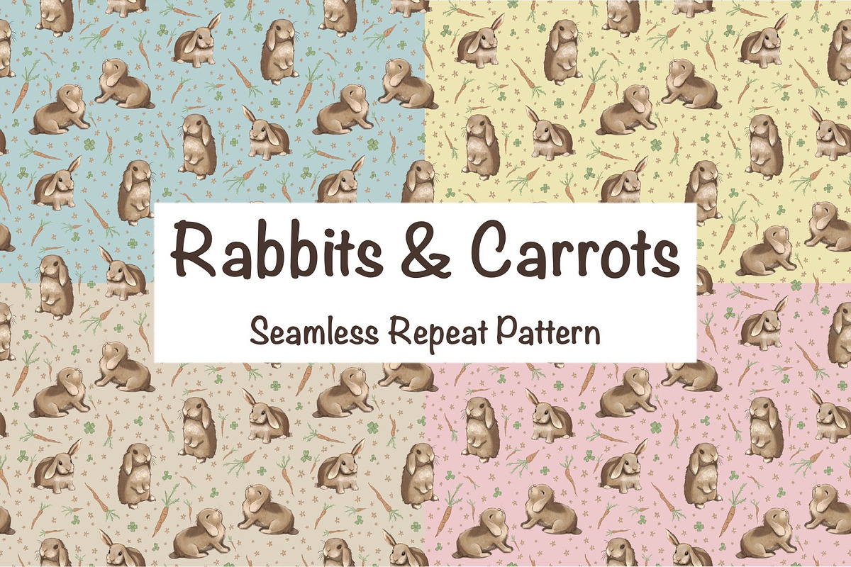 Rabbits & Carrots Repeat Pattern, a Pattern Graphic by Forest Lily (Photo 1 of 11)