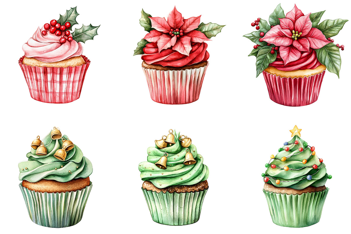 Christmas Cupcake Sublimation Clipar, an Illustration by DreamArtGraphic (Photo 5 of 5)