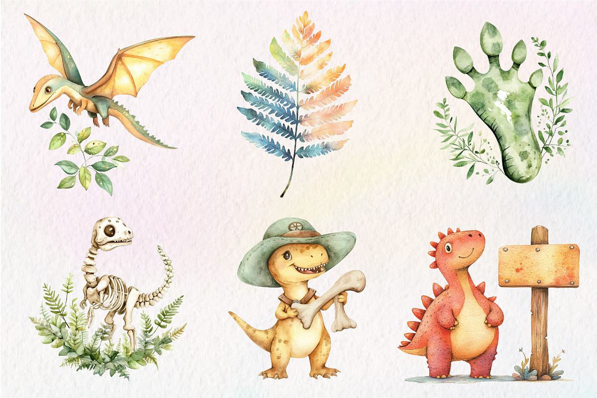 Watercolor Paleontology Dinosaur, an Illustration by CreationArt (Photo 3 of 9)