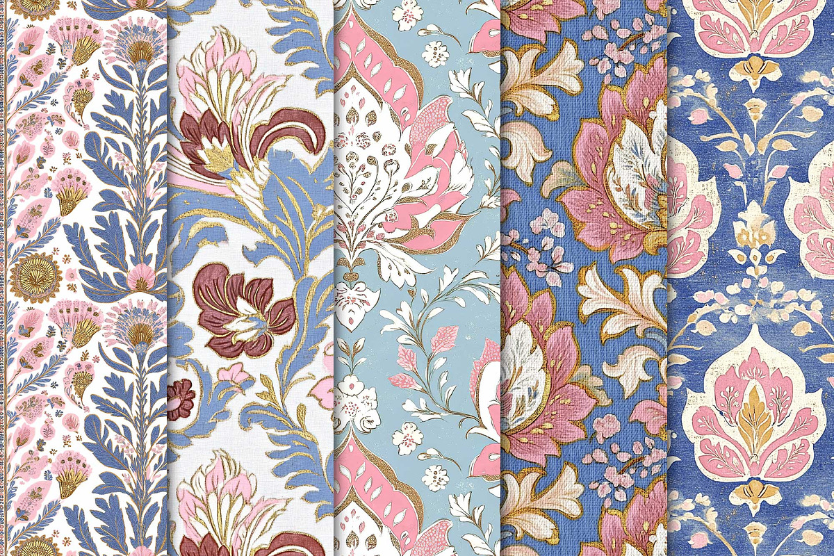 Block Print Style Digital Papers, a Pattern Graphic by Maishop
