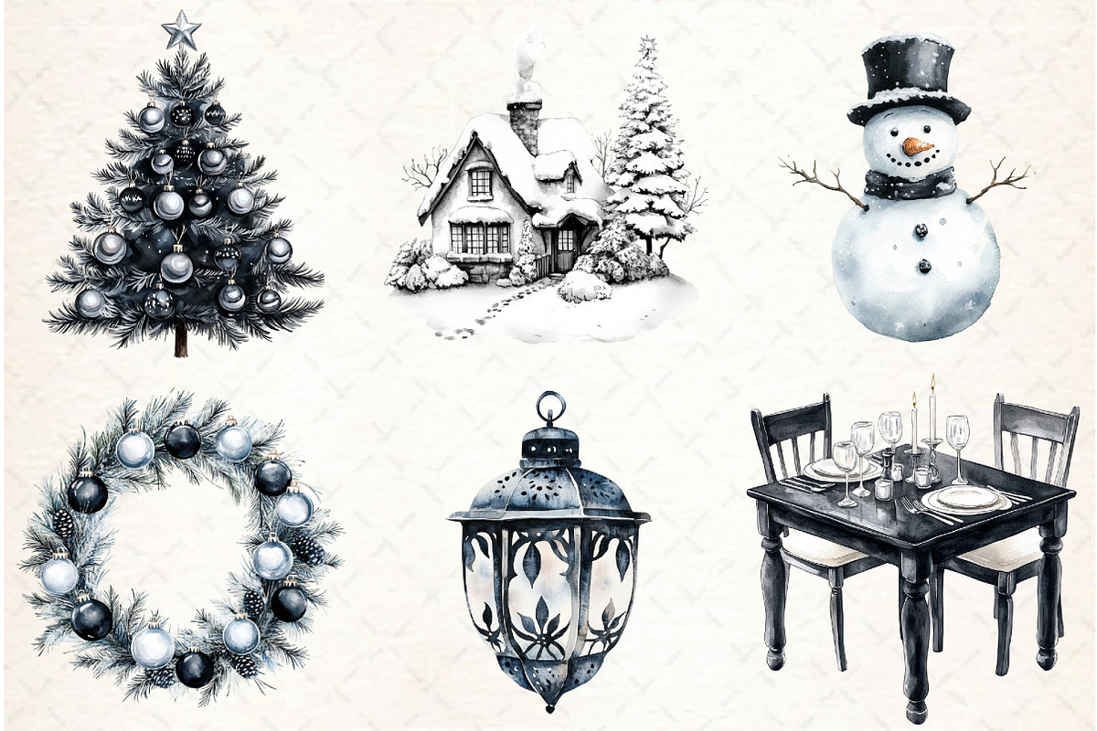 Watercolor Moody Christmas Clipart, an Illustration by Libby Wishes (Photo 3 of 7)