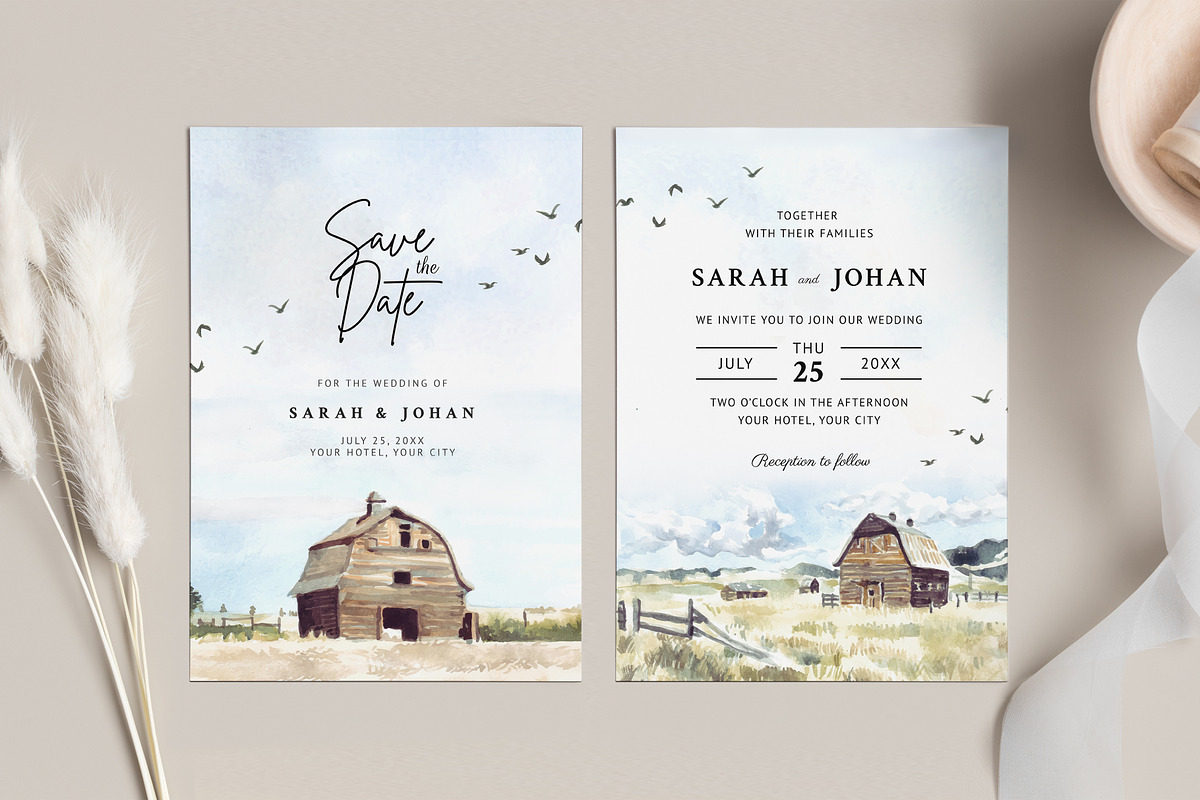 Watercolor Barn & Landscapes, an Object Illustration by Yorda Studio (Photo 5 of 10)