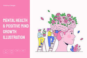 Mental Health & Positive Mind Growth, an Object Illustration by Partikusi Design