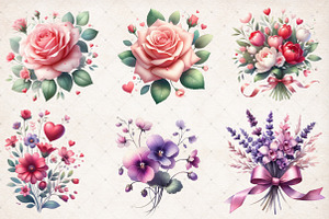 Watercolor Valentine's Day Flowers