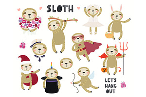 Cute little sloth illustrations set, an Animal Illustration by sceptical cactus