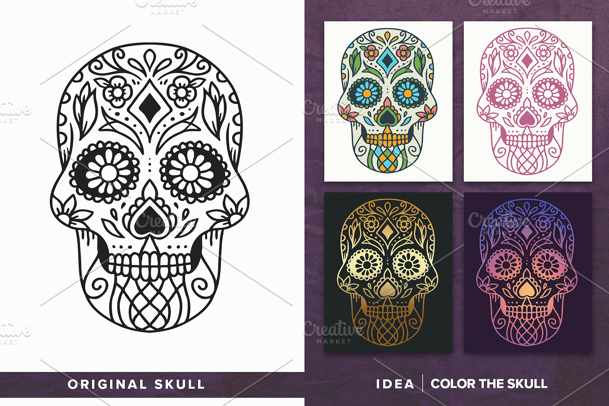 100 Decorative Vector Skulls, a Decorative Illustration by pixaroma (Photo 6 of 37)