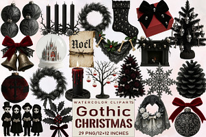 Watercolor Gothic Christmas Clipart, an Illustration by SVGArt