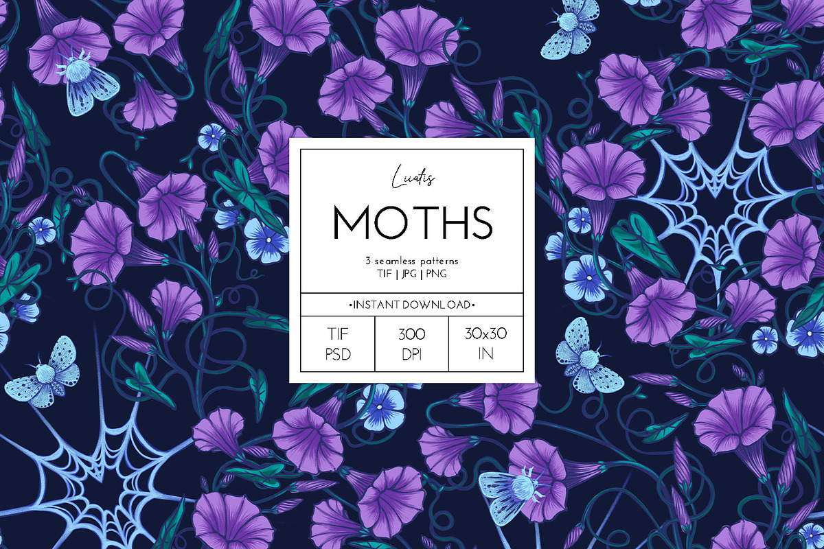 Moths – Gothic Halloween Pattern, a Pattern Graphic by Liiafis (Photo 1 of 8)