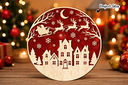 Christmas Village Round Laser Cut, an Object Graphic by OK Design (Thumbnail 1 of 3)