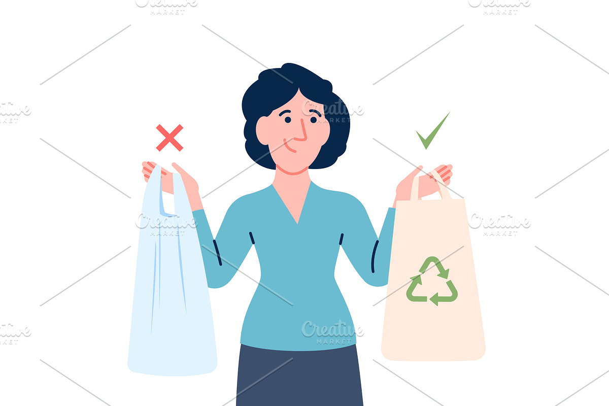 No plastic. Woman choose between, a Person Illustration by LadadikArt