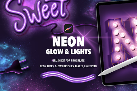 NEON GLOW AND LIGHTS FOR PROCREATE, a Brush Add-On by seamlessteam