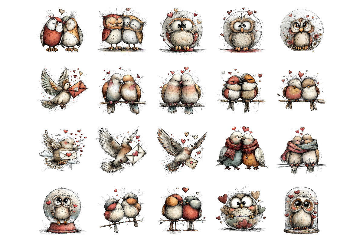Valentines Birds Clipart PNG, an Illustration by SinaCreation (Photo 2 of 11)