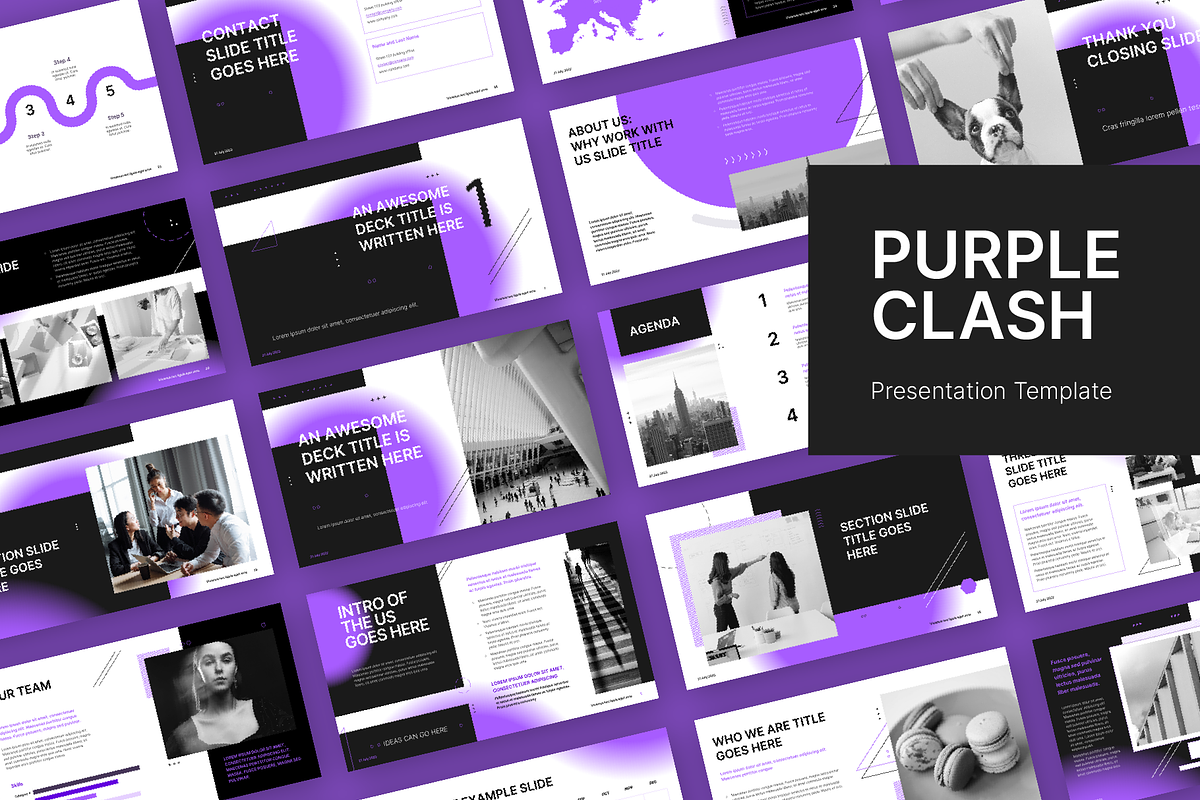 Purple Clash PowerPoint Template, a Presentation Template by chio.design - Khalay Chio (Photo 1 of 7)
