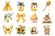 Watercolor Bee and Bear Clipart, a Seasonal Illustration by CitraGraphics (Thumbnail 2 of 3)