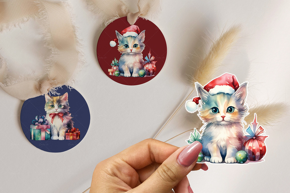 Watercolor Christmas Cats | Kittens, an Illustration by Dazzling Art Boutique (Photo 3 of 10)