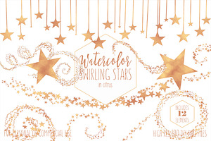 Orange Watercolor Star Clipart, an Object Illustration by ClipartBrat Graphics