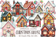 Watercolor Christmas House Clipart, an Illustration by OK Design (Thumbnail 1 of 5)
