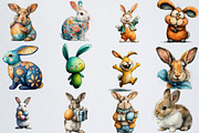 Whimsical Bunny Easter Clipart, an Illustration by Watercolor design (Thumbnail 6 of 6)