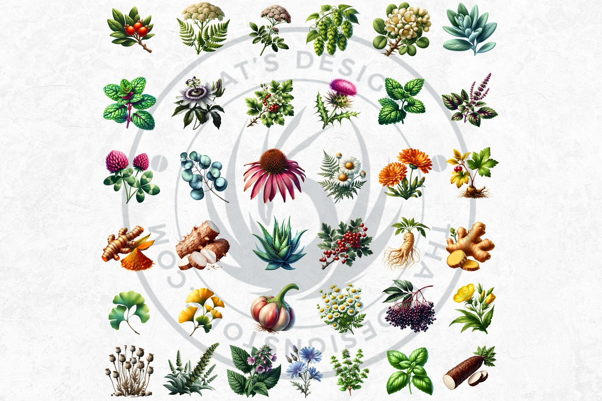 100 Medicinal Herbs clipart Set, a Decorative Illustration by ThatsDesignArt (Photo 7 of 10)