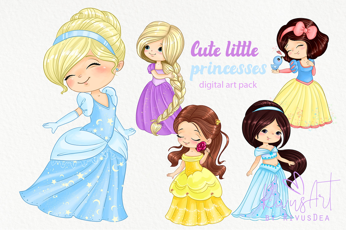 Cute princess PNG clipart download., a Decorative Illustration by RivusArt (Photo 1 of 2)