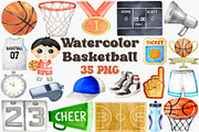 Watercolor Basketball Clipart Set, a Sport Illustration by CropUp Creative (Thumbnail 1 of 4)