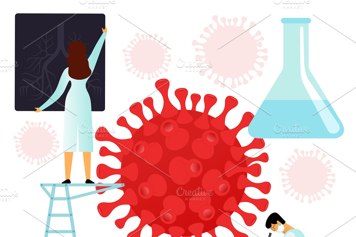 Medical scientists and a Coronovirus, a Healthcare Illustration by Handy Trendy