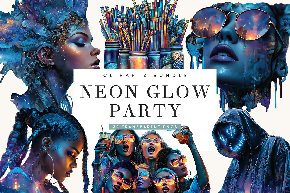 Neon Glow Party Clipart Bundle, a Person Illustration by BusyDaydesign (Photo 1 of 9)