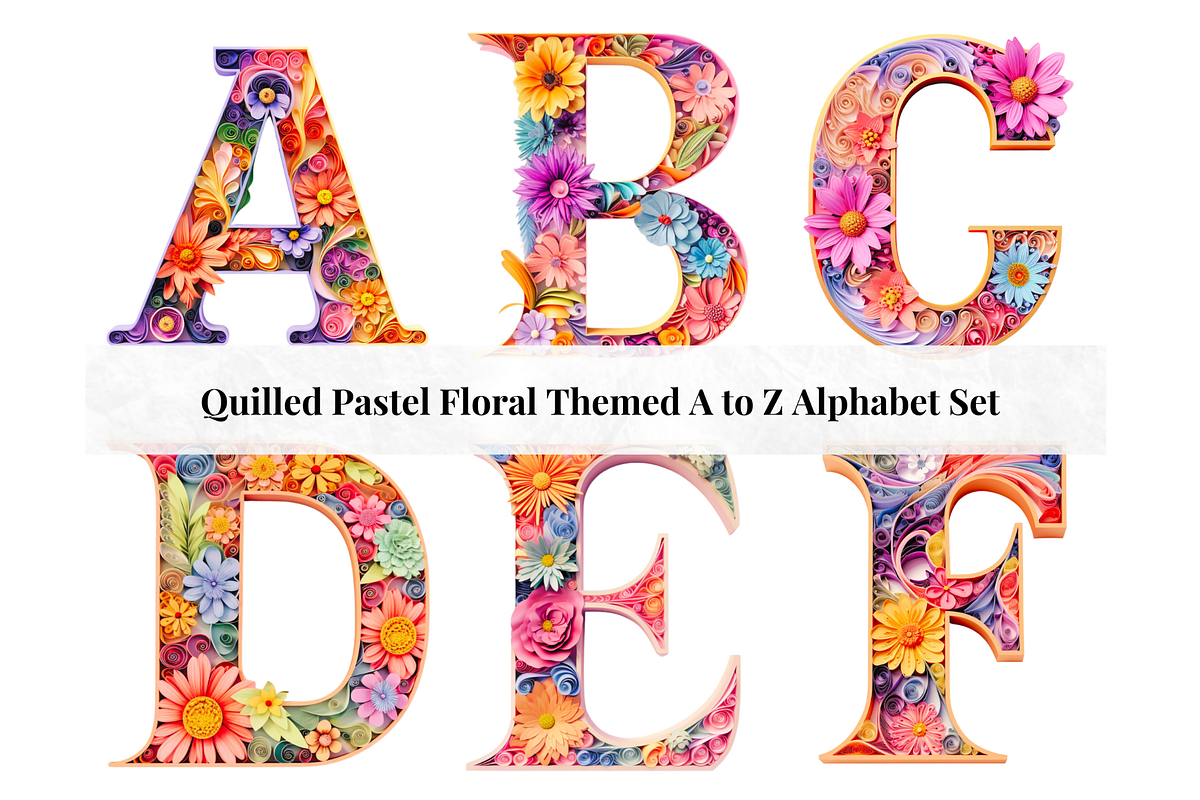 Pastel Floral Alphabet Letters, a Decorative Illustration by Creative Art By SamM (Photo 1 of 10)