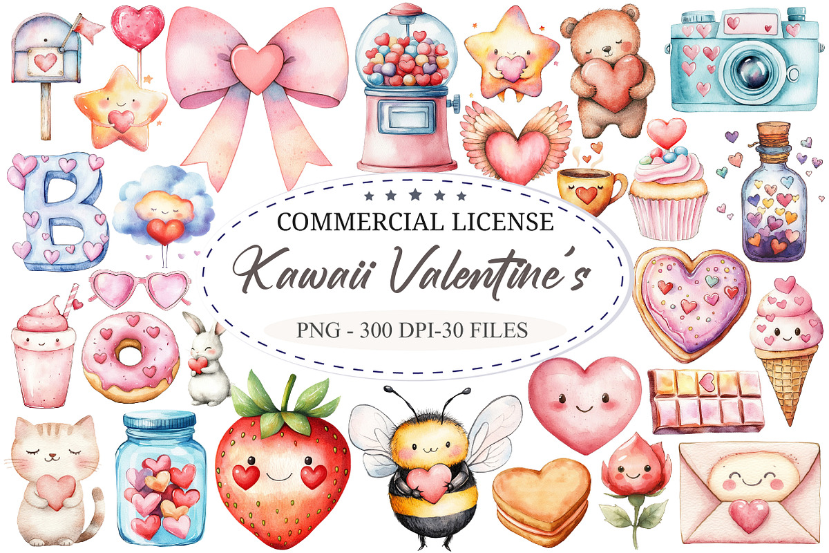Kawaii Valentine's Clipart, an Illustration by designcity5 (Photo 1 of 5)