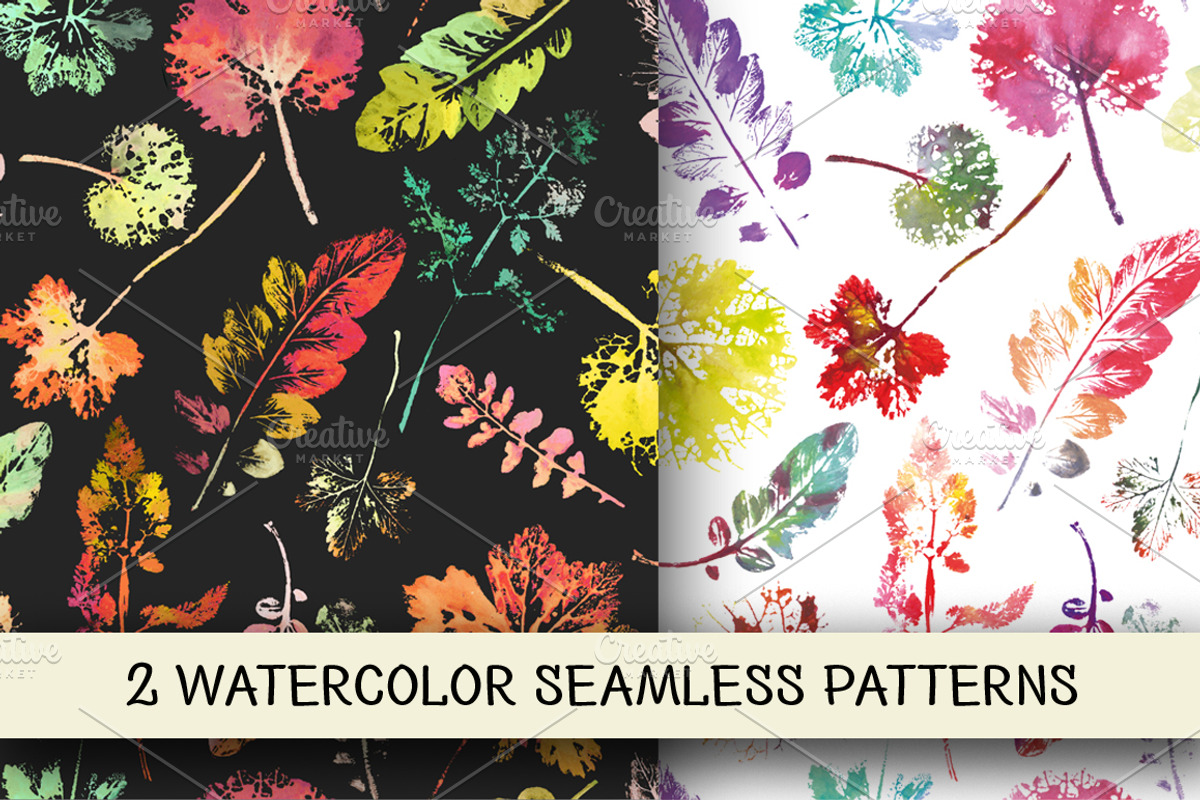 2 watercolor leaves patterns, a Pattern Graphic by kizi (Photo 1 of 3)